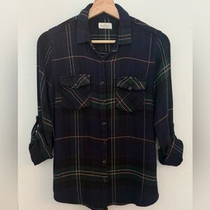 Plaid flannel Button-Up Shirt blue-green